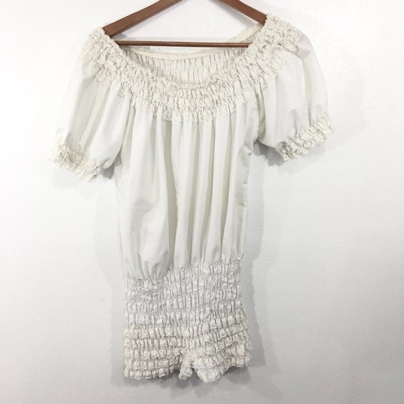 Vintage Tops - Vintage White Ruched Square Dance Bodysuit